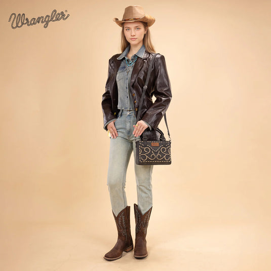 WG337-2003BK - Wrangler Embroidered Swirl Mini Satchel/ Crossbody - Black