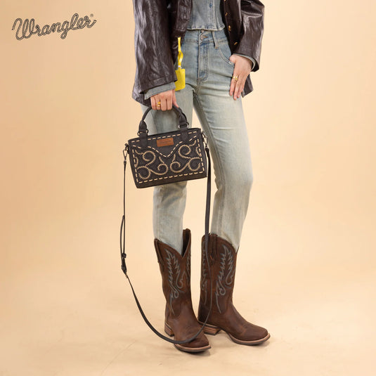 WG337-2003BK - Wrangler Embroidered Swirl Mini Satchel/ Crossbody - Black