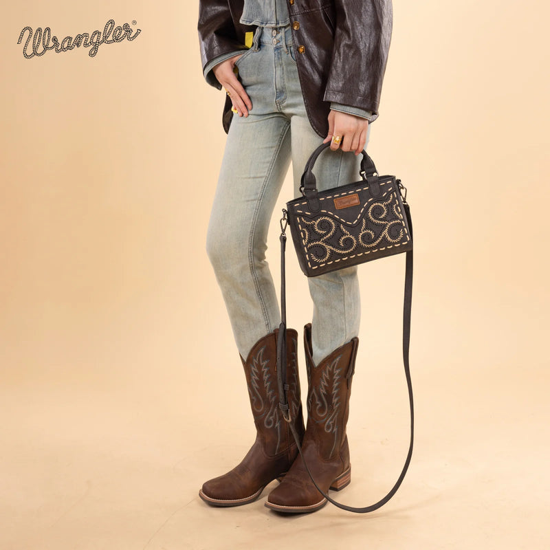 Load image into Gallery viewer, WG337-2003BK - Wrangler Embroidered Swirl Mini Satchel/ Crossbody - Black
