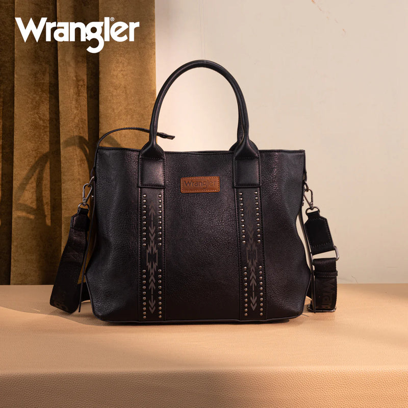 Load image into Gallery viewer, WG199-1824BK - Wrangler Carry-All Aztec Expandable Tote/Crossbody - Black
