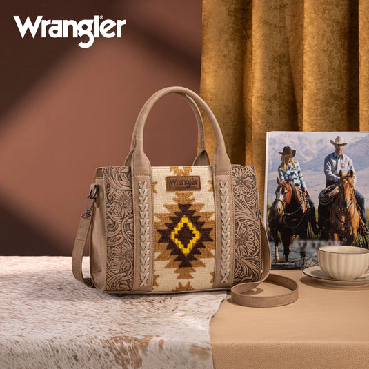 WG226-8120TN - Wrangler Tooled Aztec Pattern Print Concealed Carry Tote/Crossbody