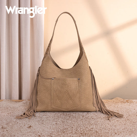 WG279-9182TN - Wrangler Fringe Floral Tooled Hobo Bag - Tan