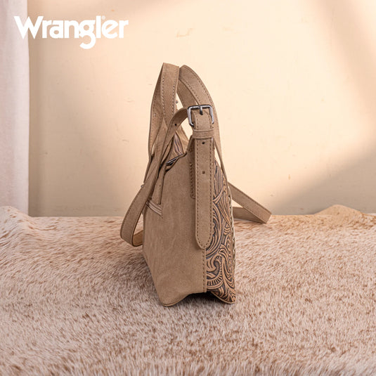 WG226-8605TN - Wrangler Tooled Aztec Pattern Print Tote/Crossbody -Tan