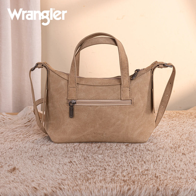 Load image into Gallery viewer, WG226-8605TN - Wrangler Tooled Aztec Pattern Print Tote/Crossbody -Tan
