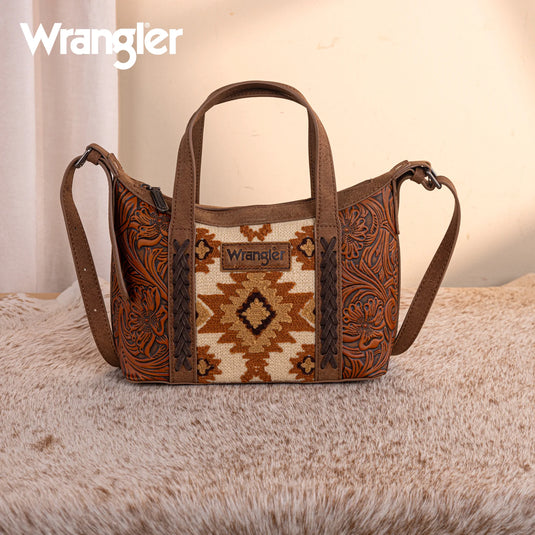 WG226-8605BR - Wrangler Tooled Aztec Pattern Print Tote/Crossbody
