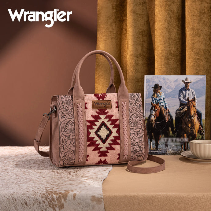 WG226-8120DPK - Wrangler Tooled Aztec Pattern Print Concealed Carry Tote/Crossbody