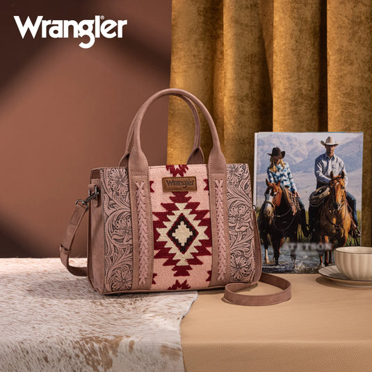WG226-8120DPK - Wrangler Tooled Aztec Pattern Print Concealed Carry Tote/Crossbody