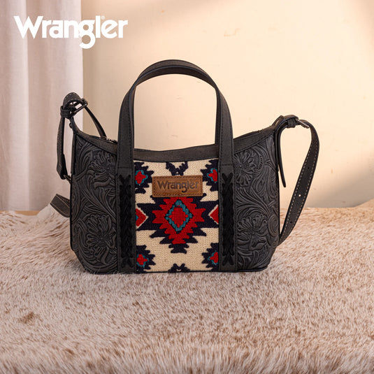 WG226-8605BK - Wrangler Tooled Aztec Pattern Print Tote/Crossbody -Black