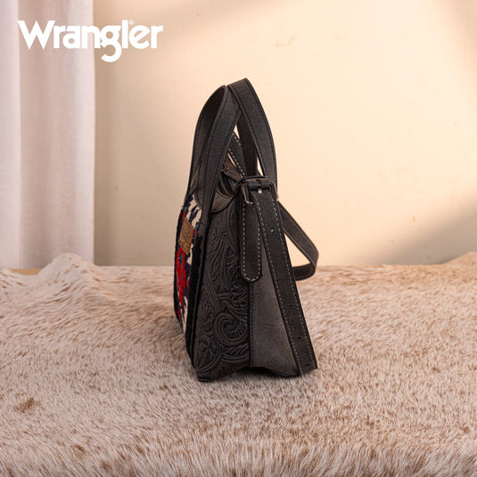 WG226-8605BK - Wrangler Tooled Aztec Pattern Print Tote/Crossbody -Black