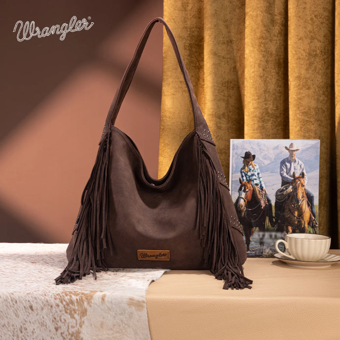 WG244-9182CF - Wrangler Fringe Studded Hobo Bag - Coffee