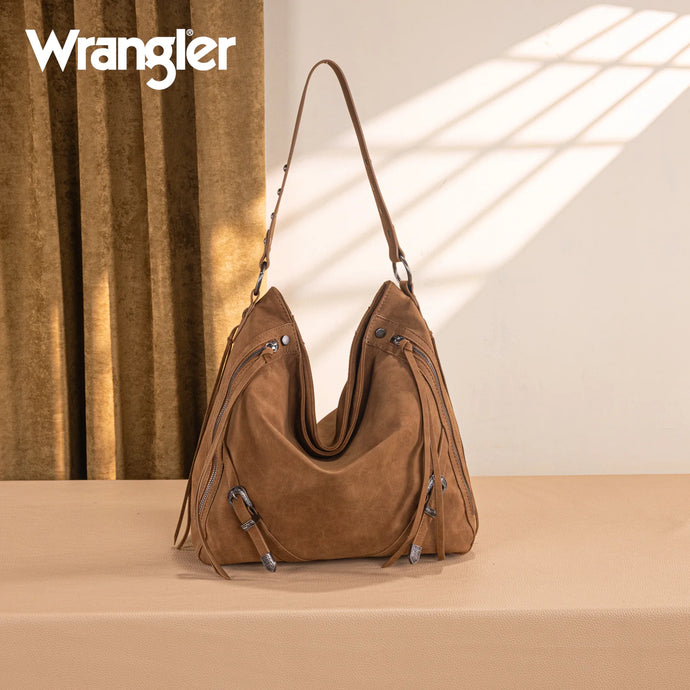WG245-918BR - Wrangler Buckle Hobo/Crossbody Bag-Brown