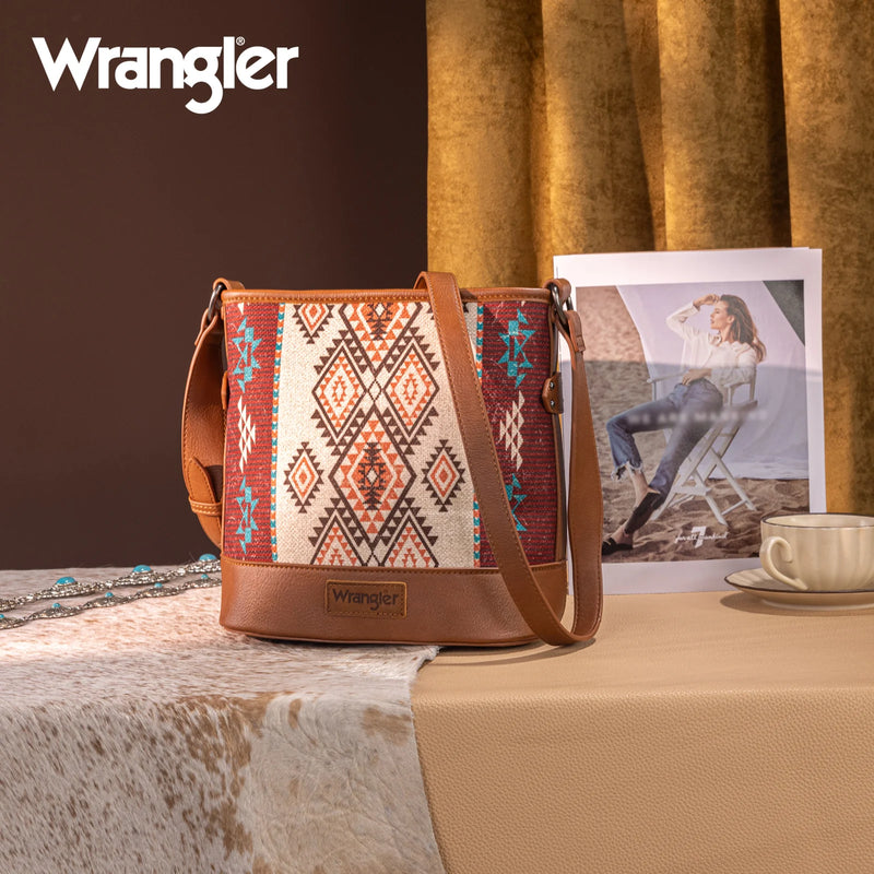 Load image into Gallery viewer, WG213-2003BR - Wrangler Aztec Distressed Print Concealed Carry Crossbody
