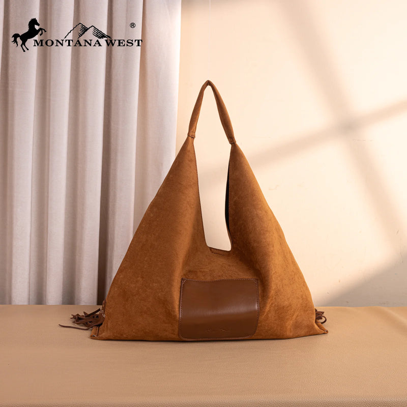 Load image into Gallery viewer, MW1341-9182BR - Montana West Boot Stitch Fringe Large Hobo Bag - Brown
