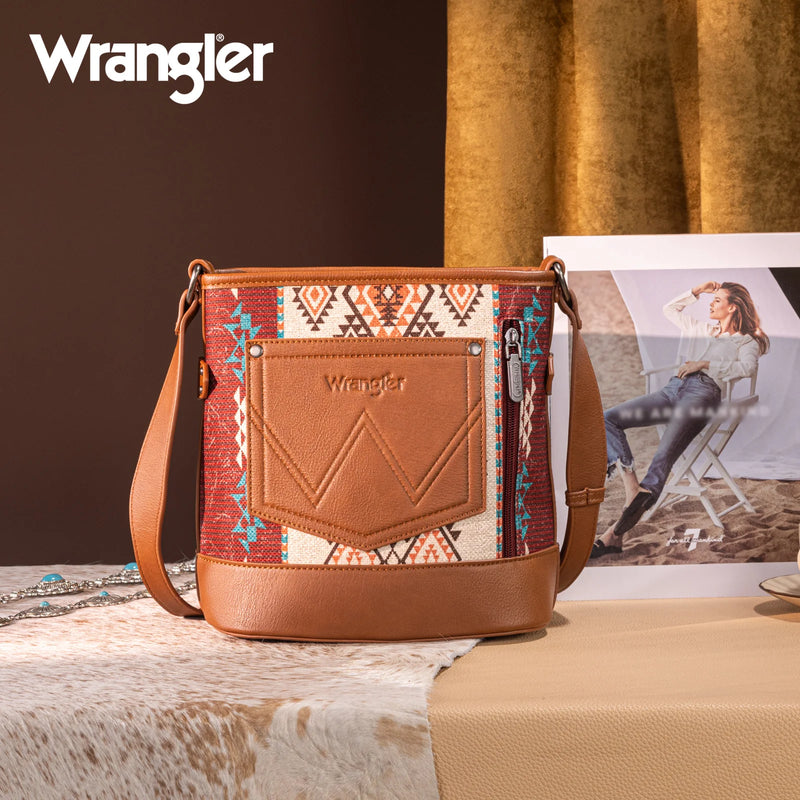 Load image into Gallery viewer, WG213-2003BR - Wrangler Aztec Distressed Print Concealed Carry Crossbody
