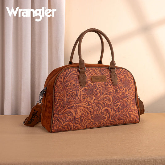 WG277-5110BR - Wrangler Vintage Floral Printed Duffle Bag - Brown