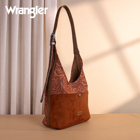 WG277-9182BR - Wrangler Vintage Floral Printed Hobo Bag - Brown