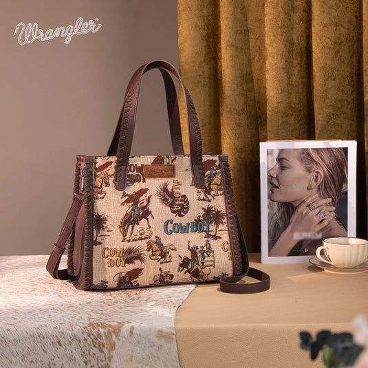 WG60G-8317TN - Wrangler Vintage Retro Cowboy Print Concealed Carry Satchel/Crossbody