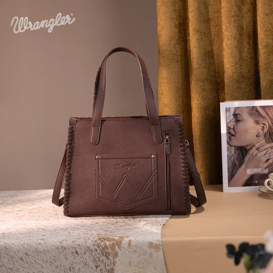 WG60G-8317DBR - Wrangler Vintage Retro Cowboy Print Concealed Carry Satchel/Crossbody