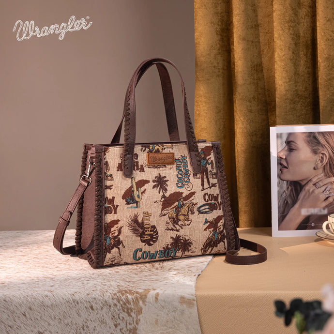 WG60G-8317TN - Wrangler Vintage Retro Cowboy Print Concealed Carry Satchel/Crossbody