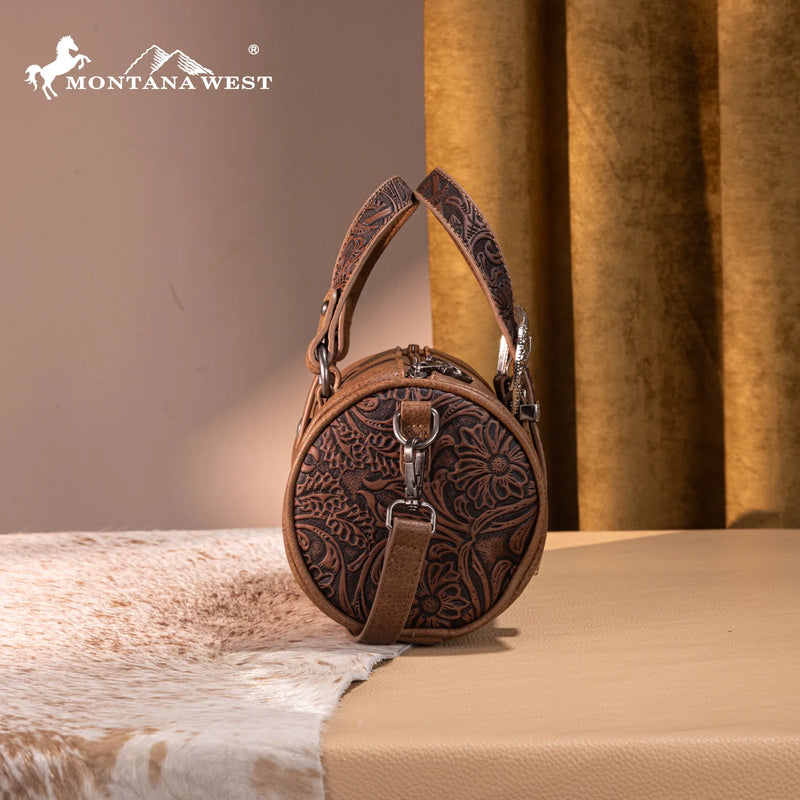 Load image into Gallery viewer, MW1338-8802LCF - Montana West Western Tooled Mini Barrel Crossbody
