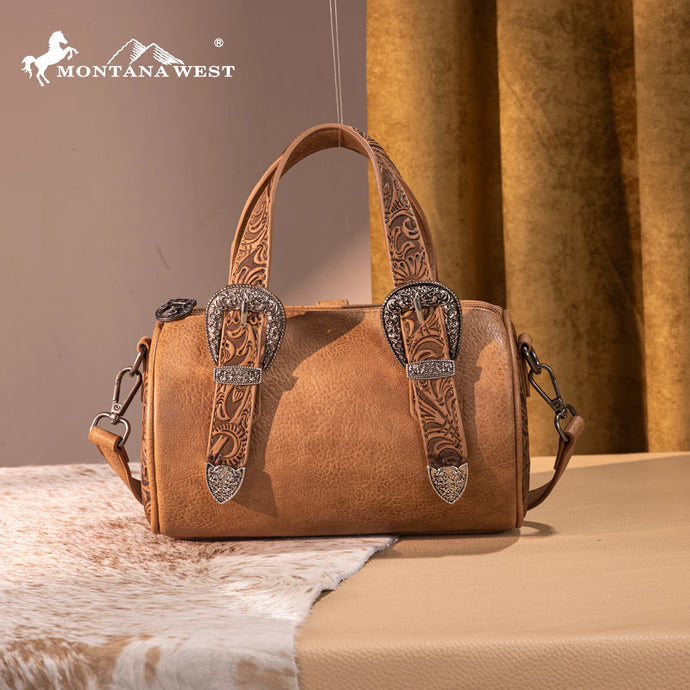 MW1338-8802LBR - Montana West Western Tooled Mini Barrel Crossbody