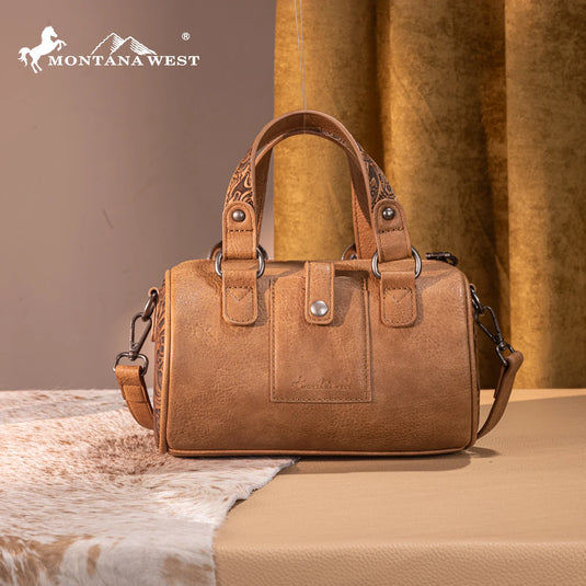 MW1338-8802LBR - Montana West Western Tooled Mini Barrel Crossbody