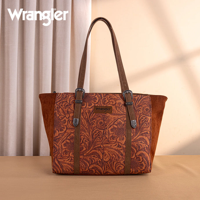 WG277-2002BR - Wrangler Vintage Floral Printed Large Tote Bag - Brown