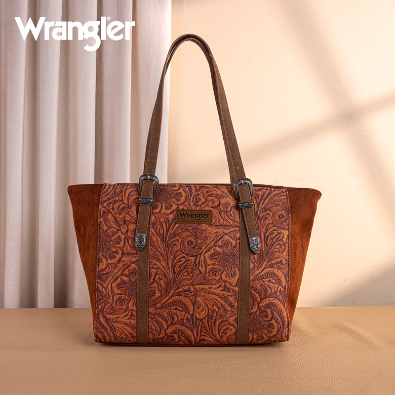 Load image into Gallery viewer, WG277-2002BR - Wrangler Vintage Floral Printed Large Tote Bag - Brown
