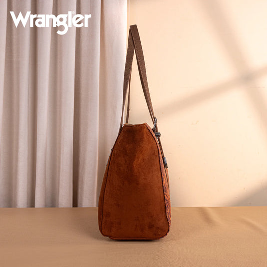 WG277-2002BR - Wrangler Vintage Floral Printed Large Tote Bag - Brown