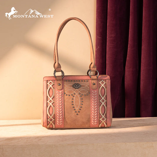 MW1325G-8317PK - Montana West Cut-Out Embroidered Concealed Carry Tote - Pink