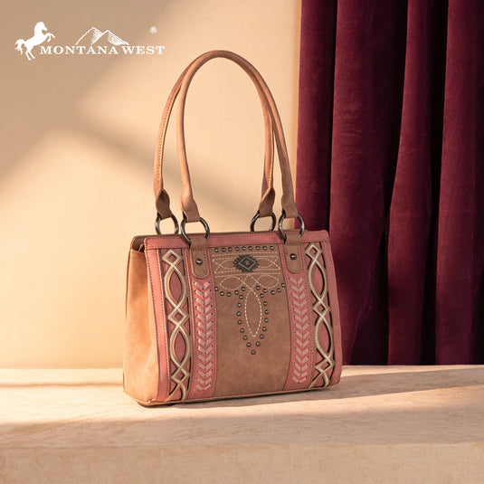 MW1325G-8317PK - Montana West Cut-Out Embroidered Concealed Carry Tote - Pink
