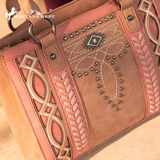 MW1325G-8317PK - Montana West Cut-Out Embroidered Concealed Carry Tote - Pink