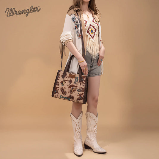 WG60G-8317TN - Wrangler Vintage Retro Cowboy Print Concealed Carry Satchel/Crossbody