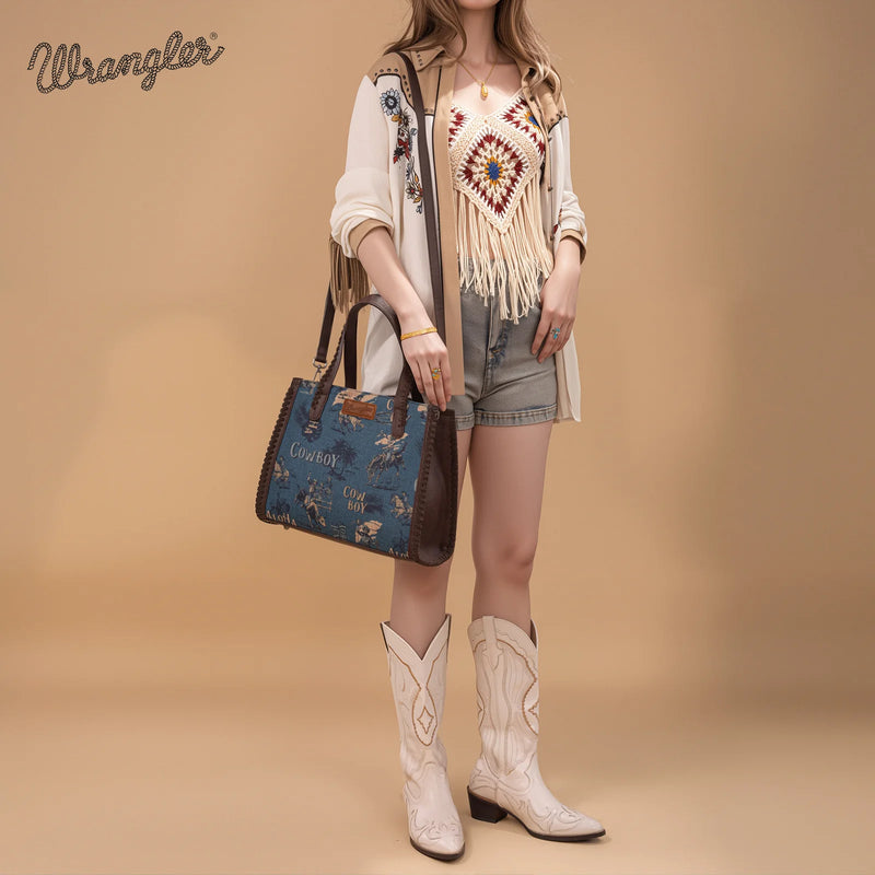 Load image into Gallery viewer, WG60G-8317JN - Wrangler Vintage Retro Cowboy Print Concealed Carry Satchel/Crossbody

