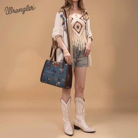 WG60G-8317JN - Wrangler Vintage Retro Cowboy Print Concealed Carry Satchel/Crossbody
