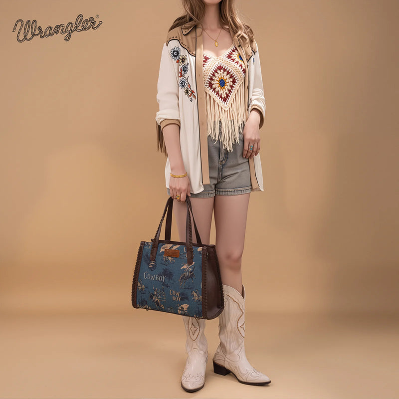 Load image into Gallery viewer, WG60G-8317JN - Wrangler Vintage Retro Cowboy Print Concealed Carry Satchel/Crossbody
