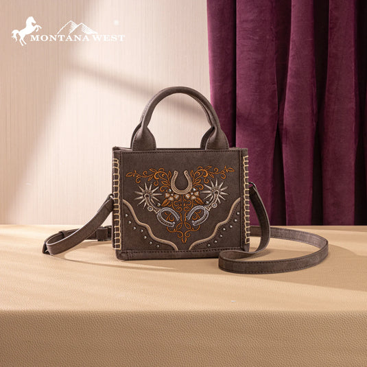 MW1352-8121CF - Montana West Western Embroidered Mini Tote Crossbody - Coffee