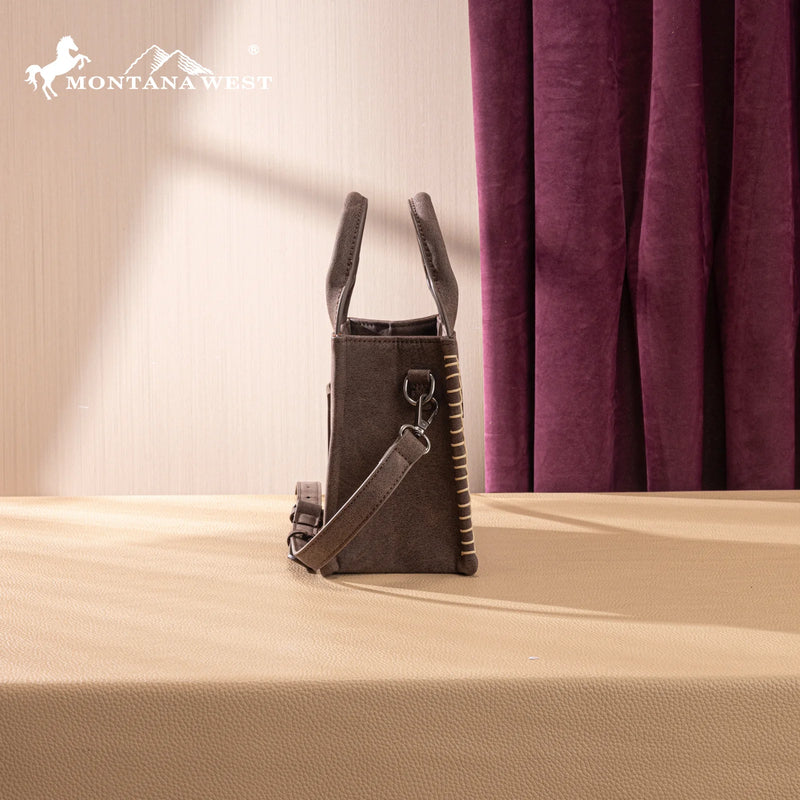 Load image into Gallery viewer, MW1352-8121CF - Montana West Western Embroidered Mini Tote Crossbody - Coffee
