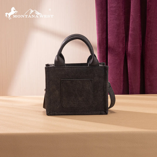 MW1352-8121BK - Montana West Western Embroidered Mini Tote Crossbody - Black