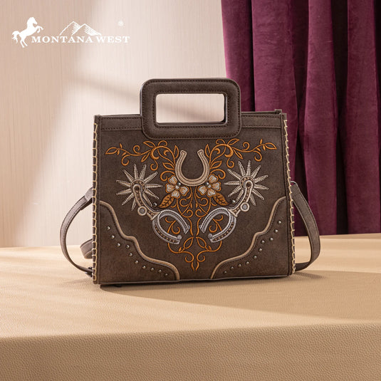 MW1352-8122CF - Montana West Western Embroidered Top Handle Tote Crossbody - Coffee