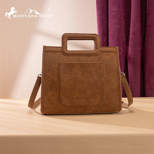 MW1352-8122BR - Montana West Western Embroidered Top Handle Tote Crossbody - Brown