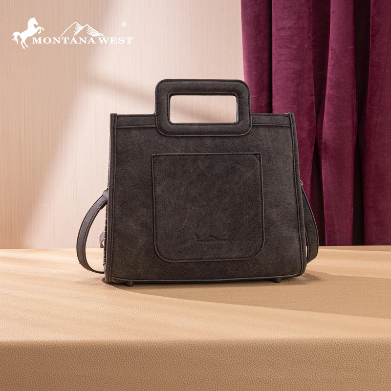Load image into Gallery viewer, MW1352-8122BK - Montana West Western Embroidered Top Handle Tote Crossbody - Black

