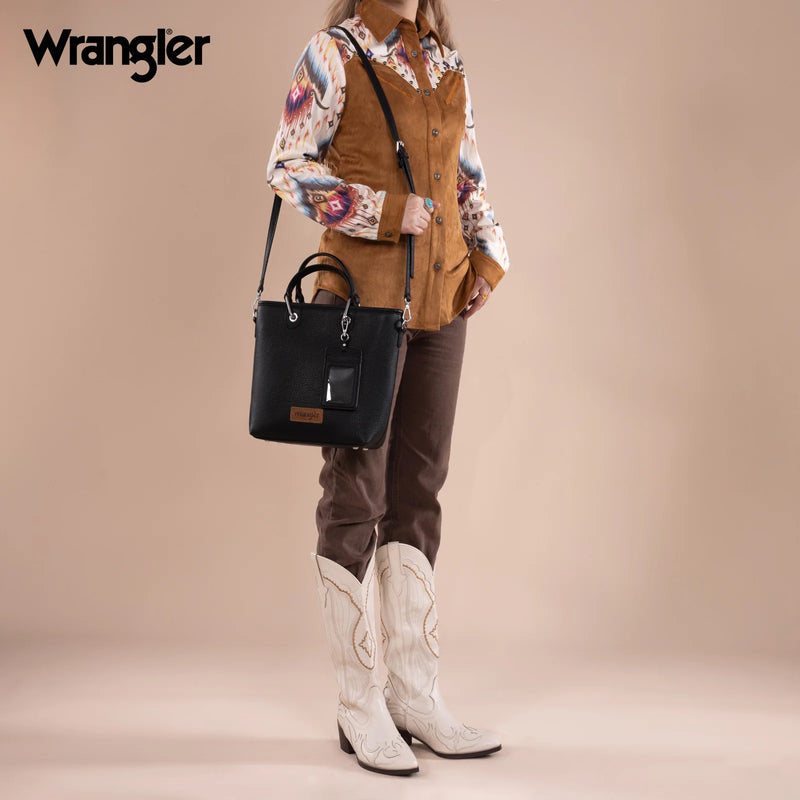Load image into Gallery viewer, WG188-8312BK - Wrangler Top Handle Tote/Crossbody W/ Detachable Key Ring Card Holder

