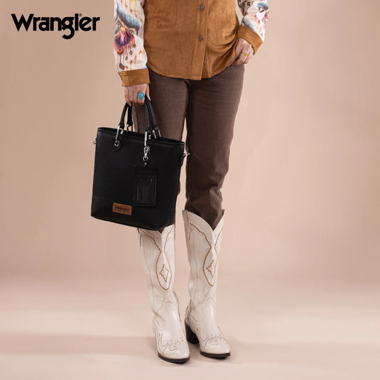 WG188-8312BK - Wrangler Top Handle Tote/Crossbody W/ Detachable Key Ring Card Holder