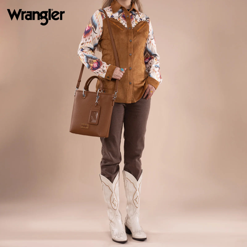 Load image into Gallery viewer, WG188-8312BR - Wrangler Top Handle Tote/Crossbody W/ Detachable Key Ring Card Holder
