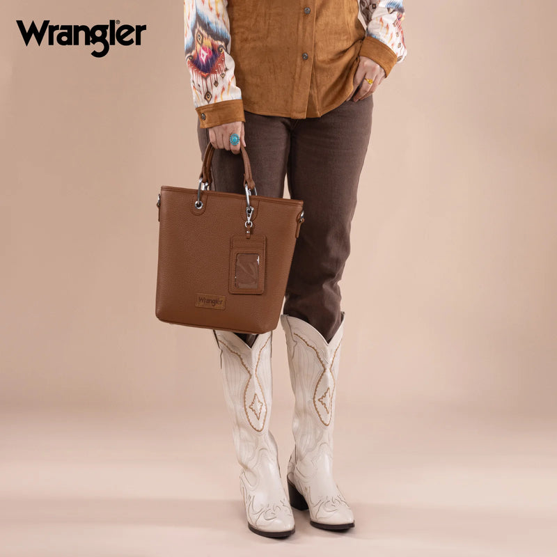 Load image into Gallery viewer, WG188-8312BR - Wrangler Top Handle Tote/Crossbody W/ Detachable Key Ring Card Holder
