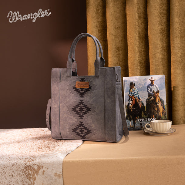 Load image into Gallery viewer, WG218-8900BK - Wrangler Aztec Embroidered Tote Bag/Crossbody - Black

