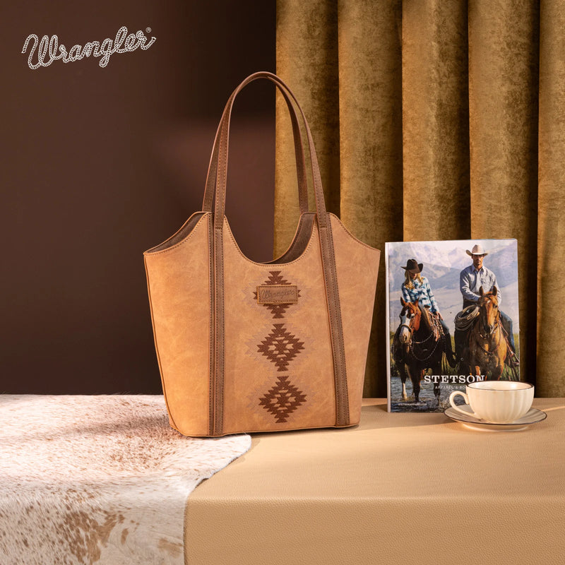 Load image into Gallery viewer, WG218-8250BR - Wrangler Aztec Embroidered Tote Bag - Brown
