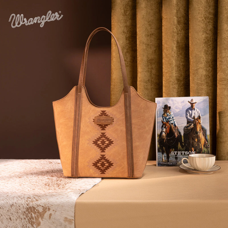 Load image into Gallery viewer, WG218-8250BR - Wrangler Aztec Embroidered Tote Bag - Brown
