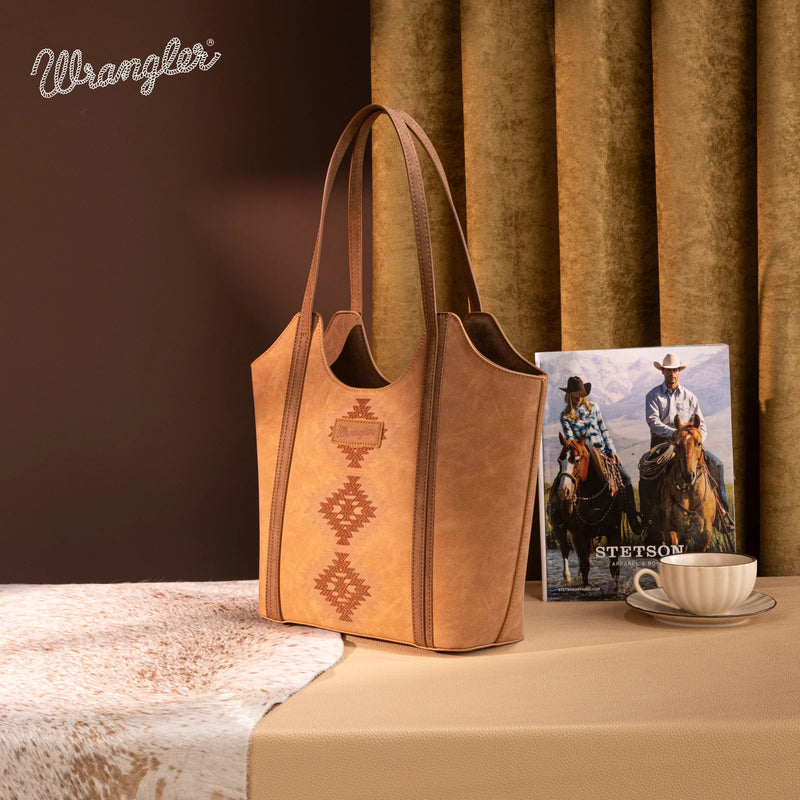 Load image into Gallery viewer, WG218-8250BR - Wrangler Aztec Embroidered Tote Bag - Brown
